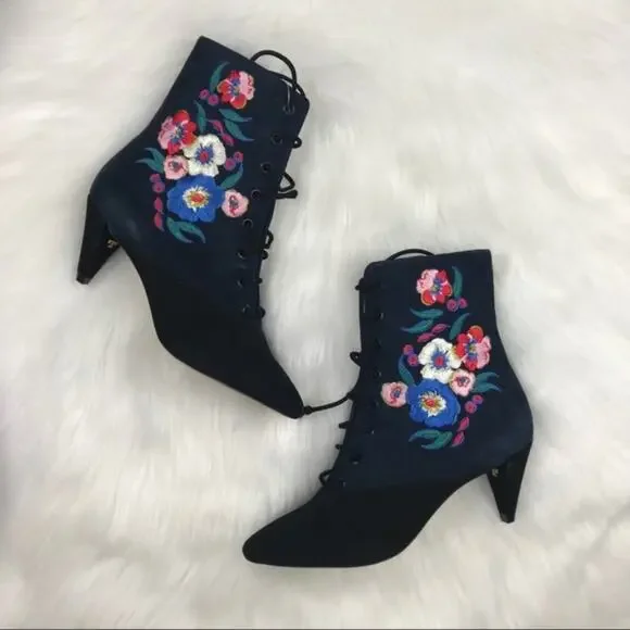 Tory Burch Embroidered Kitten Heel Suede Bootie - Picture 2 of 7